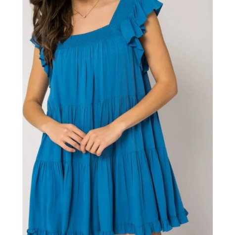 GILLI  Ruffle Sleeves Square Neckline Tiered Mini Dress SKU# MD5309G-blue-6 SKU# MD5309G-orange-6