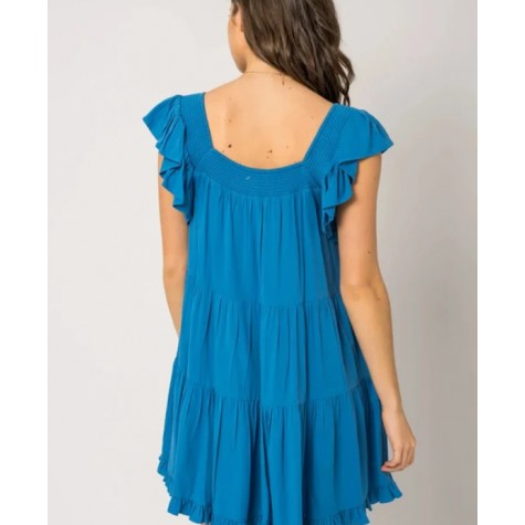 GILLI  Ruffle Sleeves Square Neckline Tiered Mini Dress SKU# MD5309G-blue-6 SKU# MD5309G-orange-6