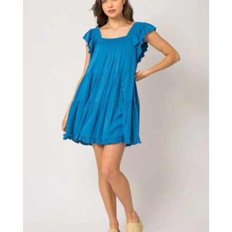 GILLI  Ruffle Sleeves Square Neckline Tiered Mini Dress SKU# MD5309G-blue-6 SKU# MD5309G-orange-6