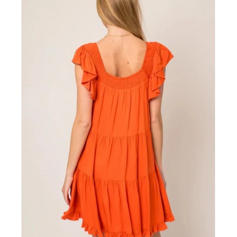 GILLI  Ruffle Sleeves Square Neckline Tiered Mini Dress SKU# MD5309G-blue-6 SKU# MD5309G-orange-6