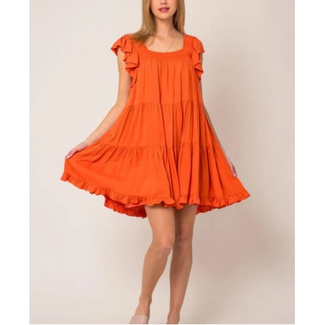 GILLI  Ruffle Sleeves Square Neckline Tiered Mini Dress SKU# MD5309G-blue-6 SKU# MD5309G-orange-6
