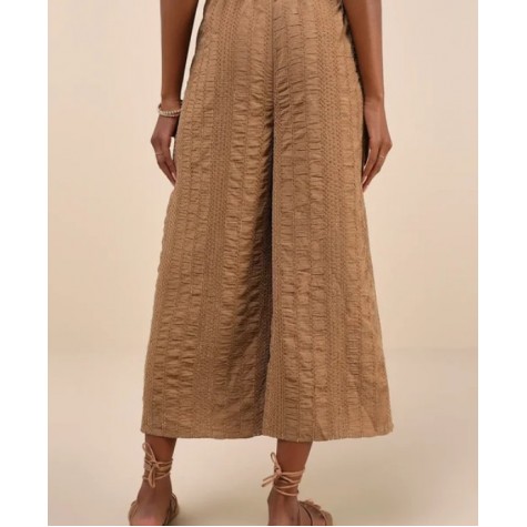 Lulus  Sunny Textured Velvet Crop Sleeveless Top Wide-Leg Pants Set SKU# CP50825-brown-white-8