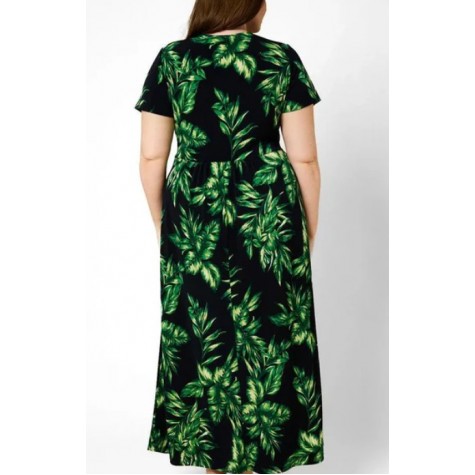 GILLI  Plus Size Short Sleeve Front Twist Tropical Maxi Dress SKU# XD12175B-navy-green-6