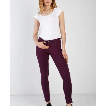 Active USA  Purple Plum Contrast Button Mid Rise Skinny Pants SKU# P1153LOW-purple-plum(6)