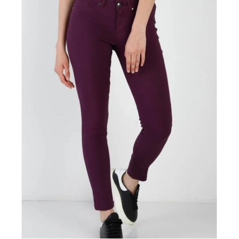 Active USA  Purple Plum Contrast Button Mid Rise Skinny Pants SKU# P1153LOW-purple-plum