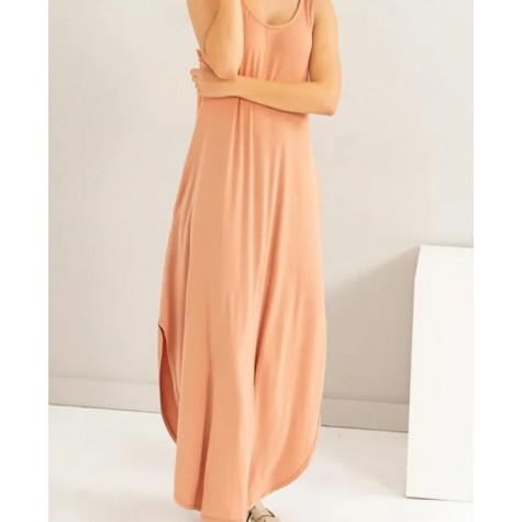 HYFVE  Sleeveless Two Side Pocket Flowing Maxi Dress SKU# HF24E377-taupe-6 SKU# HF24E377-copper-tan-6 SKU# HF24E377-olive-6