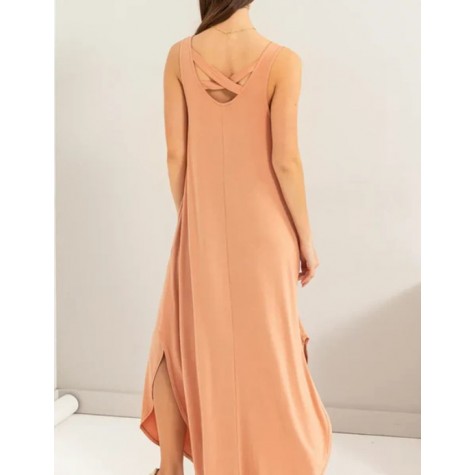 HYFVE  Sleeveless Two Side Pocket Flowing Maxi Dress SKU# HF24E377-taupe-6 SKU# HF24E377-copper-tan-6 SKU# HF24E377-olive-6