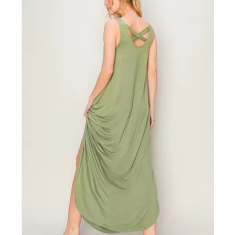 HYFVE  Sleeveless Two Side Pocket Flowing Maxi Dress SKU# HF24E377-taupe-6 SKU# HF24E377-copper-tan-6 SKU# HF24E377-olive-6