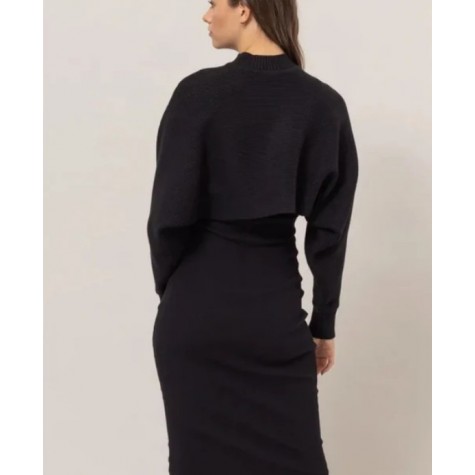 Hyfve  Ribbed Sleeveless Round Neck Midi Dress & Crop Cami Long Sleeve Sweater Set SKU# HF25A927-SET-black-6