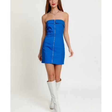 Le Lis  Strapless Twill Fitted Front Zipper Tube Mini Dress SKU# MD6027-blue-6